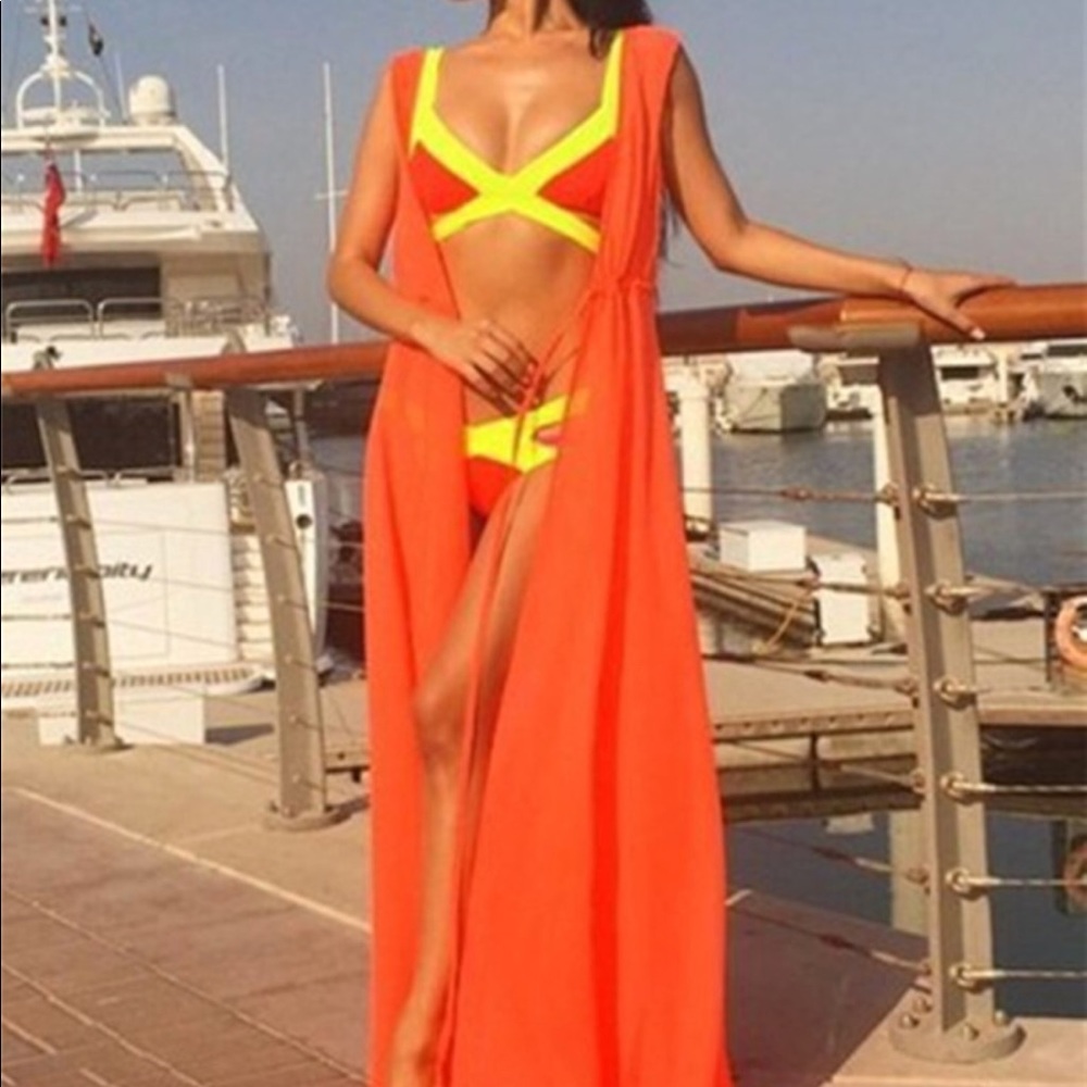 Orange sleeveless swimsuit cover up